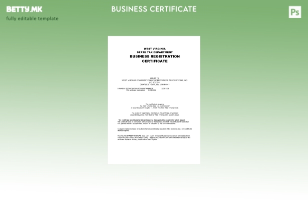 модерен стил САД Западна Вирџинија сертификат за регистрација на компанија Шабло